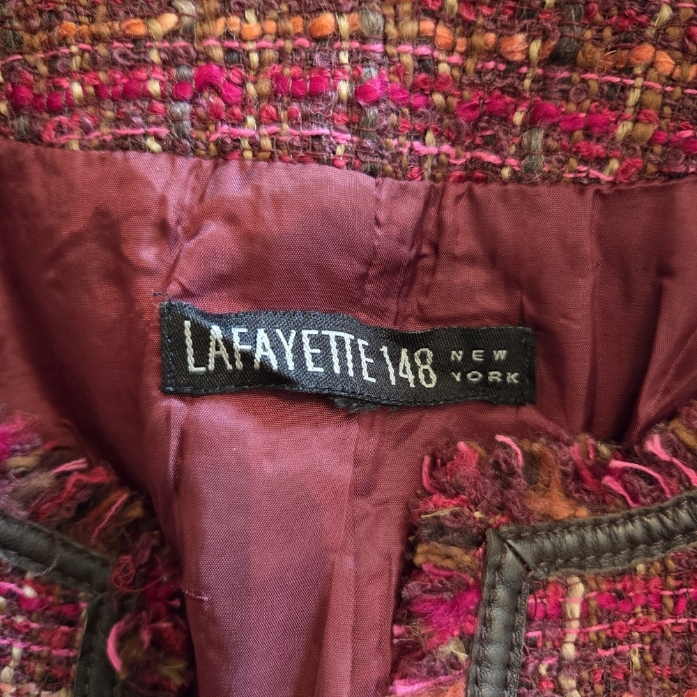 Lafayette 148 Blazer Women's Tweed Wool Collarless Fringe Trim Colorful Size 10 - Picture 15 of 16